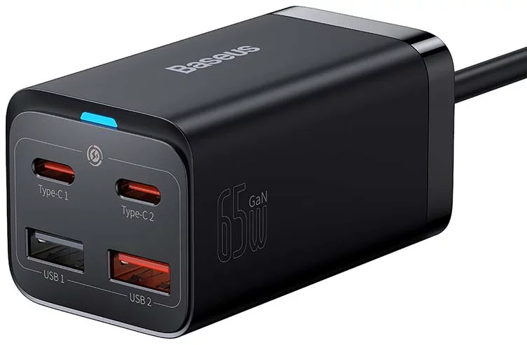 Nabíjačka Baseus Quick Charger GaN3 Pro, 2x USB-C, 2x USB, 65W (black)