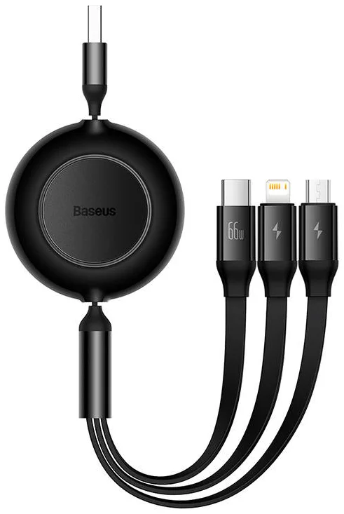 Kábel Baseus Bright Mirror 3, USB 3-in-1 cable for micro USB / USB-C / Lightning 66W / 2A 1.1m (Black)