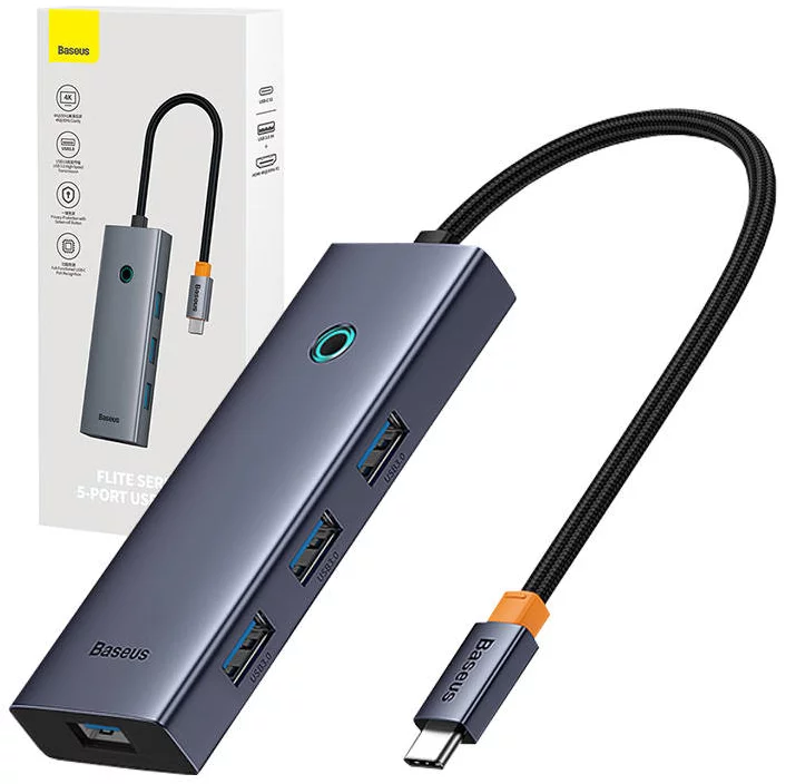USB Hub Baseus UltraJoy Hub 5in1 5-Port (1xHDMI 4K@30Hz + 4xUSB 3.0) grey (6932172631826)