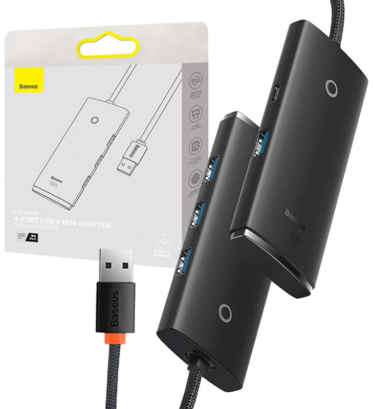USB Hub HUB  Adapter 4-Port USB Baseus OS-Lite 25cm (Black)