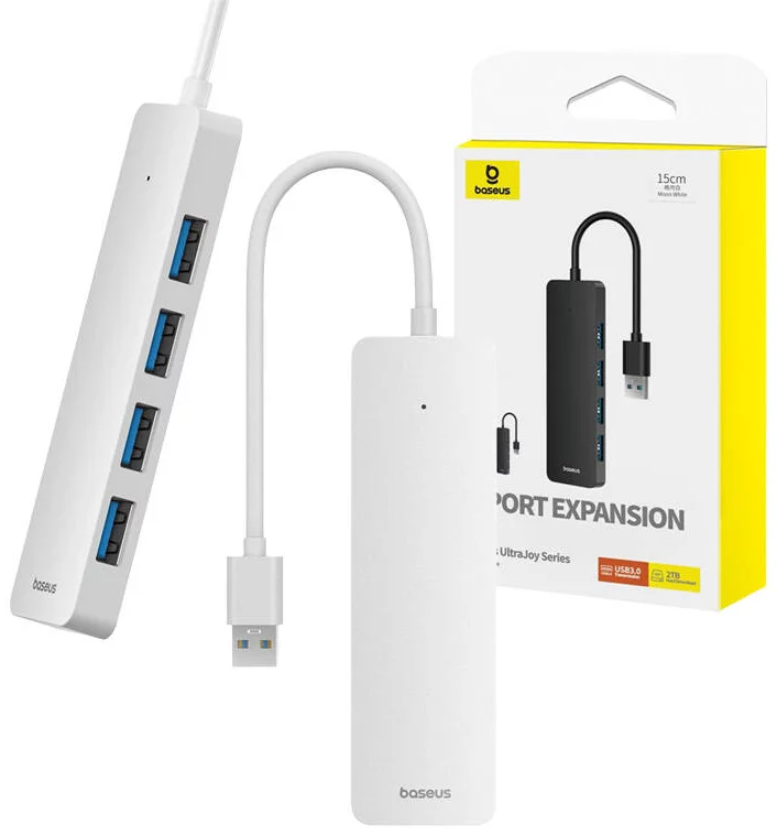 USB Hub Baseus 4in1 Hub UltraJoy Lite USB-A to USB 3.0 15cm (white)