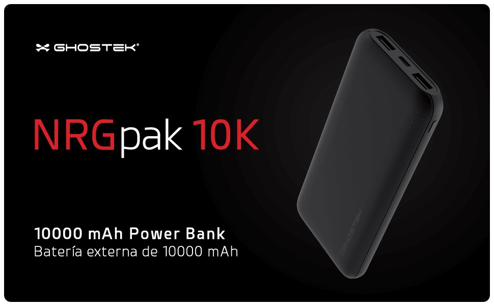 Ghostek Power Bank Battery — NRGpak 10000 mAh, black (GHOPB011)