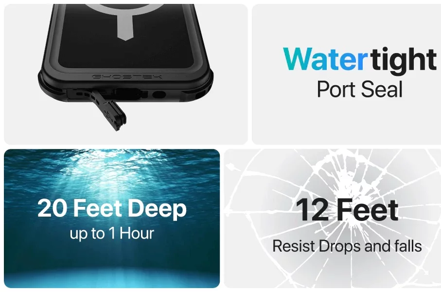 Ghostek Nautical Apple iPhone 15 Pro Waterproof Case with Holster Clip Clear