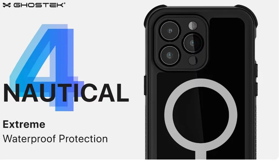 Ghostek Nautical Apple iPhone 15 Pro Max Waterproof Case with Holster Clip Clear