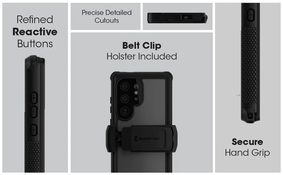 Ghostek Nautical 4 Black Extreme Waterproof Case with Holster for Galaxy S24 Plus
