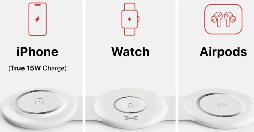 Ghostek 3 in 1 Foldable MagSafe Wireless Charger True iPhone 15W Fast Charge