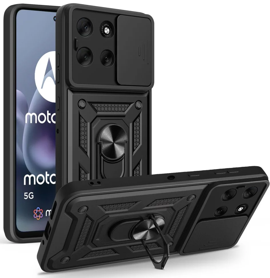 Custodia Per OnePlus Nord CE 3 5G Con Cover Scorrevole Per Fotocamera E Anello Supporto 360° - Protezione Antiurto, Argento