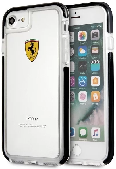 Levně Kryt Ferrari - Shockproof Hard Case Apple iPhone 7/8 - Transparent/Black (FEGLHCP7BK)