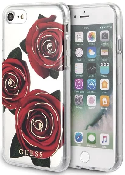 Levně Kryt Guess iPhone 7/8 Transparent Hardcase Flower Desire Red Rose (GUHCI8ROSTR)