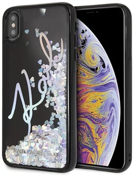 Karl Lagerfeld iPhone Xs Max black hard case Signature Liquid Glitter Sequins (KLHCI65KSIGMU)