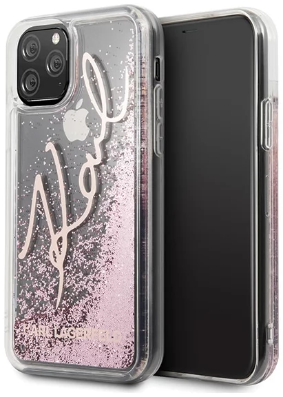 E-shop Kryt Karl Lagerfeld iPhone 11 Pro Max różowo-rose gold Glitter Signature (KLHCN65TRKSRG)
