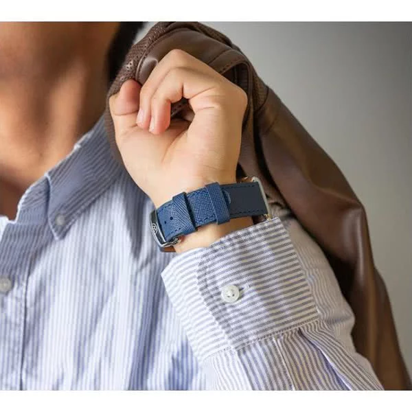 Bracelet Monowear Blue Saffiano Leather Band for Apple Watch