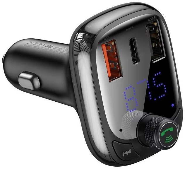 Car charger Baseus FM Transmitter T typed Bluetooth 5.0, 2xUSB
