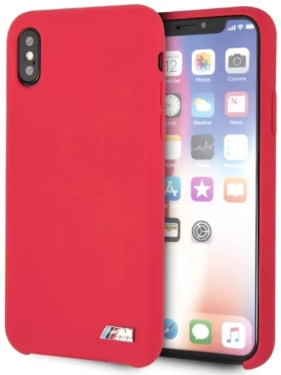 Levně Kryt BMW iPhone X /Xs Red Silicone M Collection (BMHCPXMSILRE)
