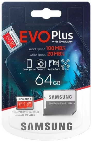 Paměťová karta Micro SDXC 64GB Samsung EVO Plus + SD adaptér