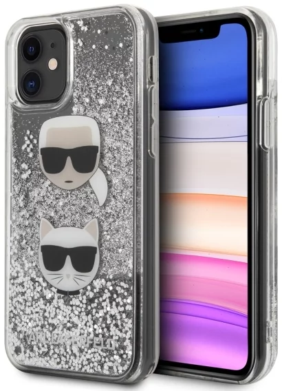E-shop Kryt Karl Lagerfeld iPhone 11 Hardcase Silver Glitter Karl&Choupette (KLHCN61KCGLSL)