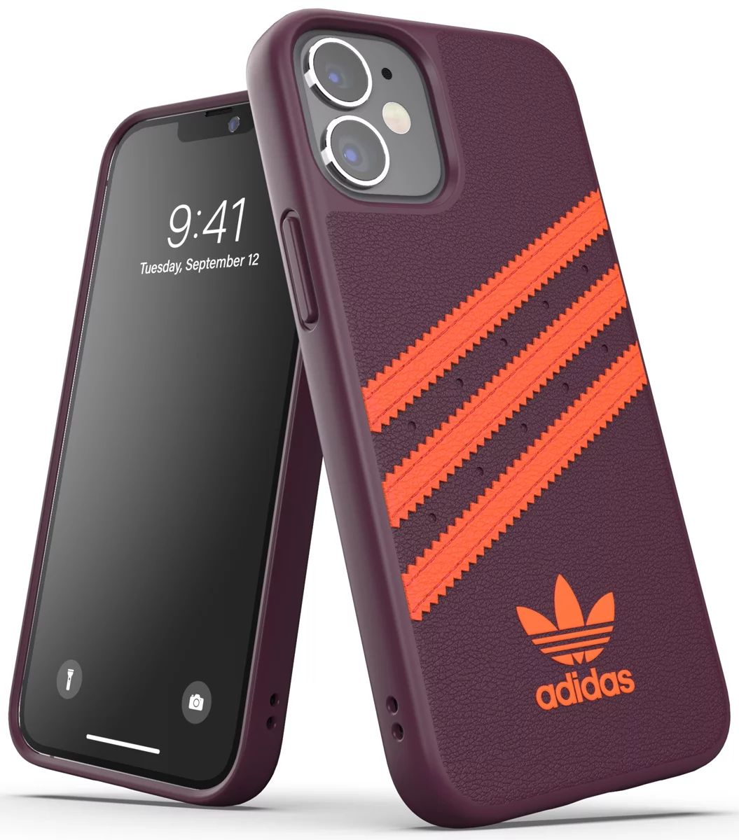 Levně Kryt ADIDAS - Moulded Case PU for iPhone 12 mini maroon/solar orange (42256)