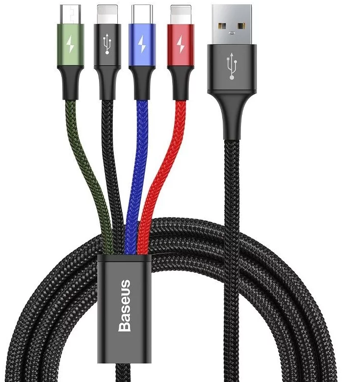 Kabel Kabel USB Baseus Fast 4w1 USB-C / 2x Lightning / Micro 3,5A 1,2m (czarny) (6953156278486)