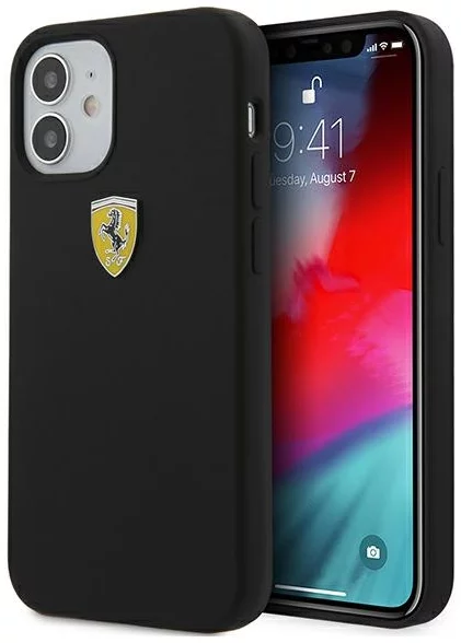 Levně Kryt Ferrari - iPhone 12 mini 5,4" Black Hardcase On Track Silicone (FESSIHCP12SBK)