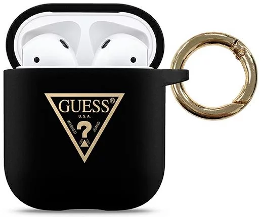 Levně Kryt Guess AirPods cover black Silicone Triangle Logo (GUACA2LSTLBK)