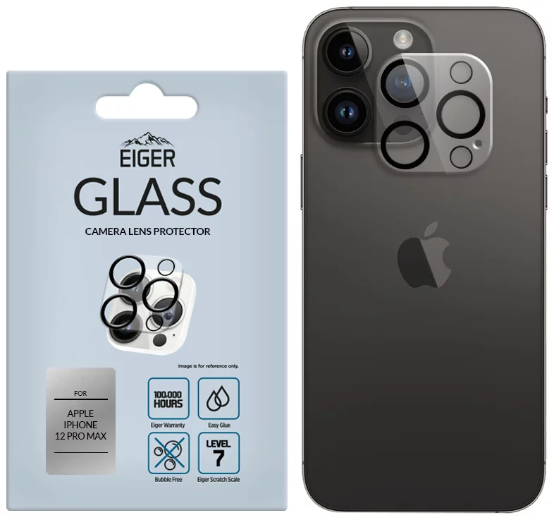 Ochranné sklo Eiger 3D GLASS Camera Lens Protector for Apple iPhone 12 Pro Max in Clear/Black (EGSP00686)
