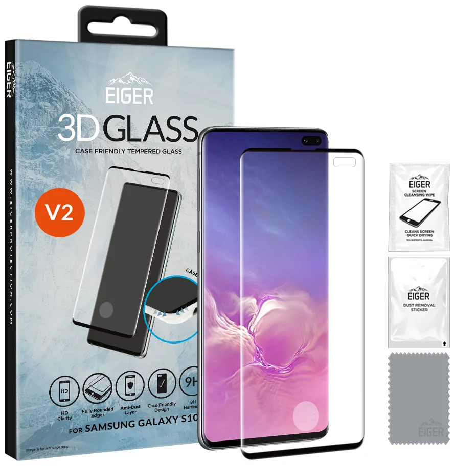 E-shop Ochranné sklo Eiger 3D GLASS Case Friendly Tempered Glass Screen Protector for Samsung Galaxy S10+ in Clear/Black (EGSP00505)