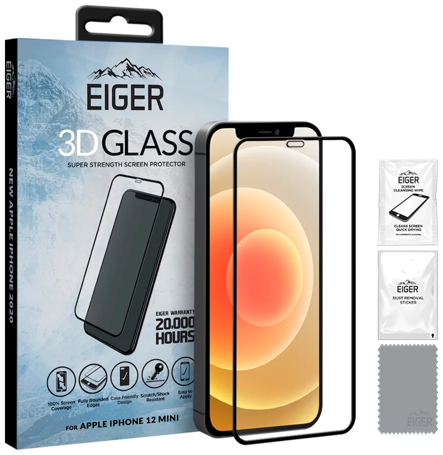 E-shop Ochranné sklo Eiger 3D GLASS Full Screen Protector for Apple iPhone 12 Mini in Clear/Black (EGSP00621)