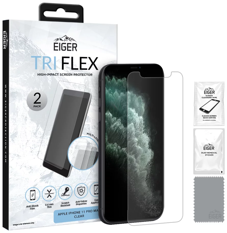 E-shop Ochranná fólia Eiger Tri Flex High-Impact Film Screen Protector (2 Pack) for Apple iPhone 11 Pro Max/XS Max Clear (EGSP00529)