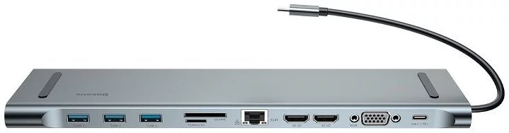 Levně Baseus Enjoyment Series Multi-functional Type-C intelligent HD HUB（PD/HD4K*2/VGA/RJ45/SD/TF/USB*3/Audio*1/Stand)Dark gray