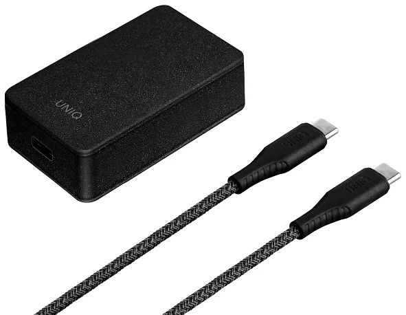Nabíječka UNIQ  Versa Slim  USB-C PD 18W + cable USB-C - USB-C charcoal black (LITHOS Collective) (UNIQ-VERSASLBUN(EU)-BLK)