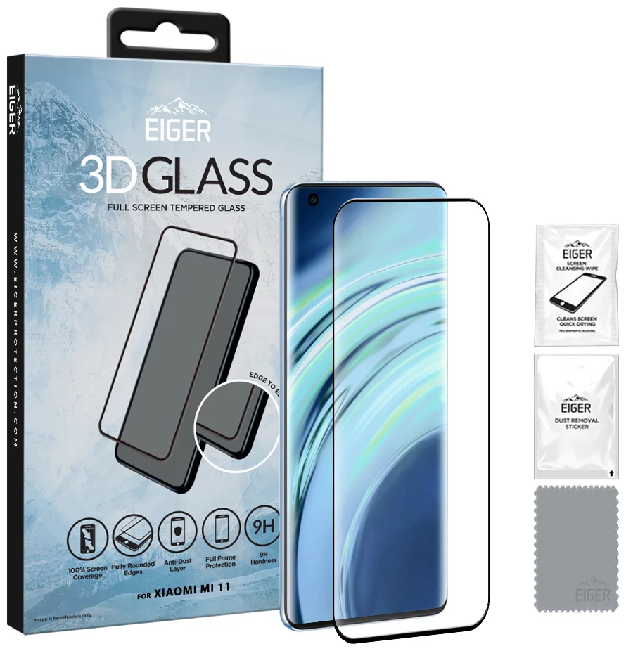 E-shop Ochranné sklo Eiger 3D GLASS Full Screen Tempered Glass Screen Protector for Xiaomi Mi 11 (EGSP00700)