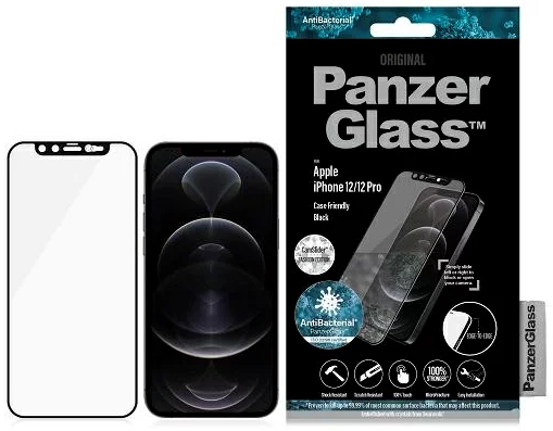 Levně Ochranné sklo PanzerGlass E2E Microfracture iPhone 12 /12 Pro 6,1" CamSlider Swarovsky Case Friendly AntiBacterial black (2717)