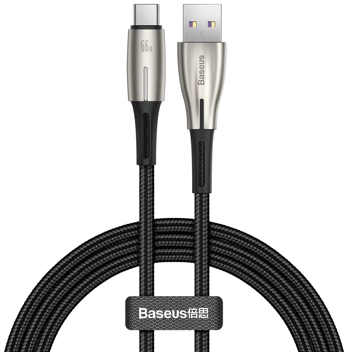 Kábel Baseus Water Drop-shaped Cable USB to Type-C, LED, 66W, 6A, 1m (black)