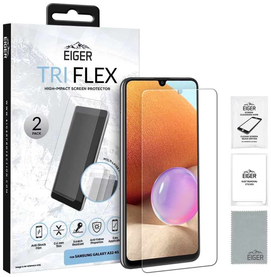 E-shop Ochranná fólia Eiger Tri Flex High-Impact Film Screen Protector (2 Pack) for Samsung Galaxy A32 4G (EGSP00751)