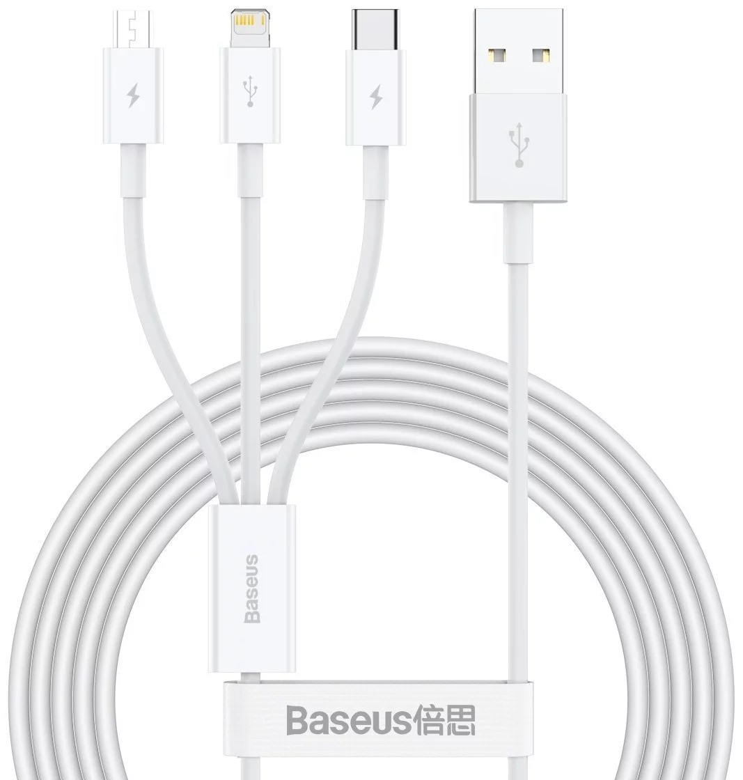 Kábel USB cable 3in1 Baseus Superior Series, USB to micro USB / USB-C / Lightning, 3.5A, 1.2m (white) (6953156205536)
