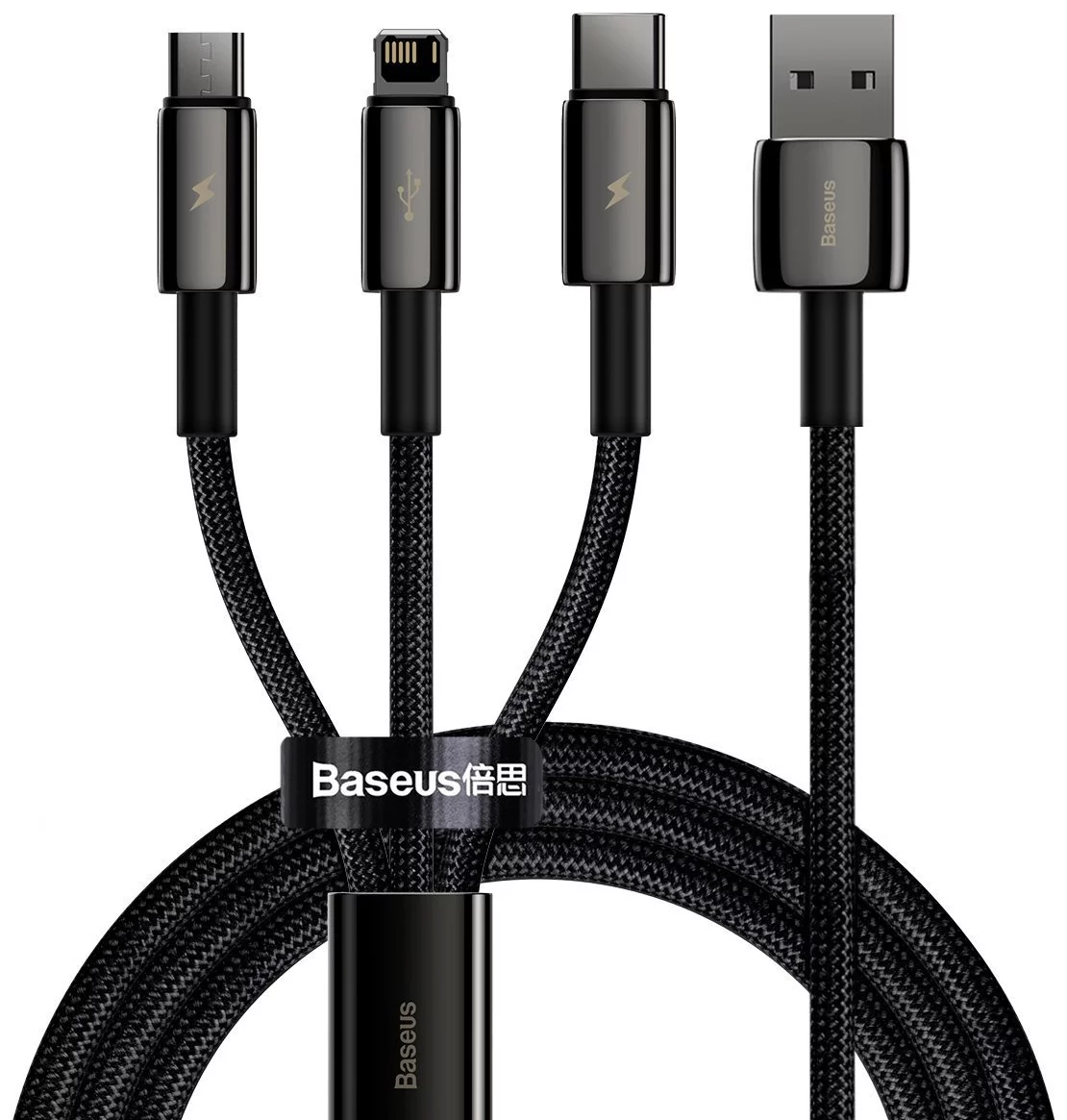 Kábel USB cable 3in1 Baseus Tungsten Gold, USB to micro USB / USB-C / Lightning, 3.5A, 1.5m (black) (6953156204973)