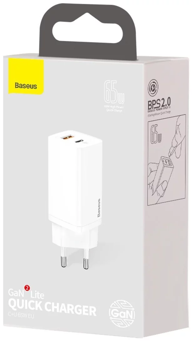 CARGADOR USBC BASEUS 65W USB C GAN2 LITE ADAPTADOR TIPO C TIPO C