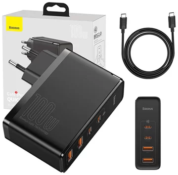 Baseus GaN2 Pro gyors utazó töltő 2x USB + 2x USB-C, 100W, EU (fekete)