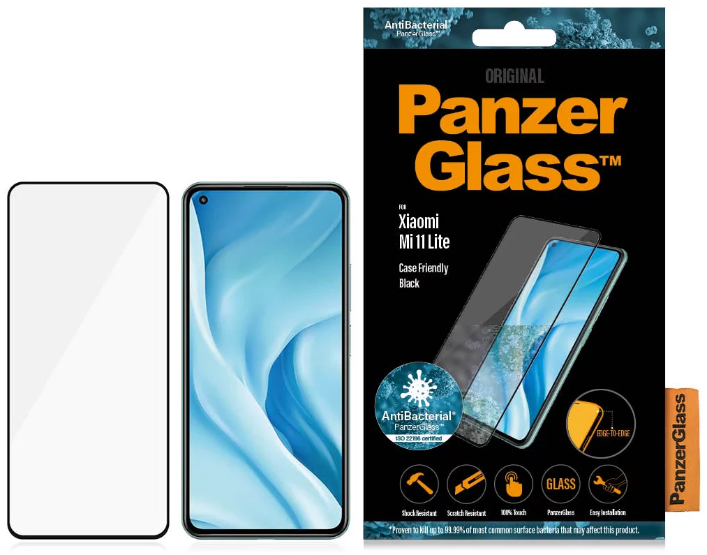 Levně Ochranné sklo PanzerGlass E2E Regular Xiaomi Mi 11 Lite 5G, Case Friendly, Antibacterial black (8042)