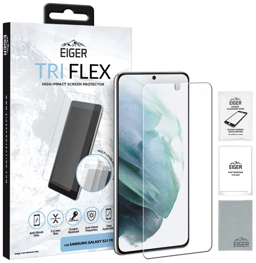 E-shop Ochranná fólia Eiger Tri Flex High-Impact Film Screen Protector (1 Pack) for Samsung Galaxy S21 FE (EGSP00766)