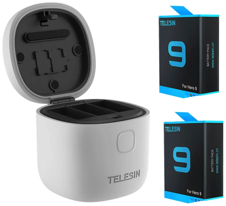 E-shop Nabíjačka Telesin 3-slot waterproof charger box for GoPro Hero 9 + 2 batteries (GP-BTR-905-GY) (6972860170145)