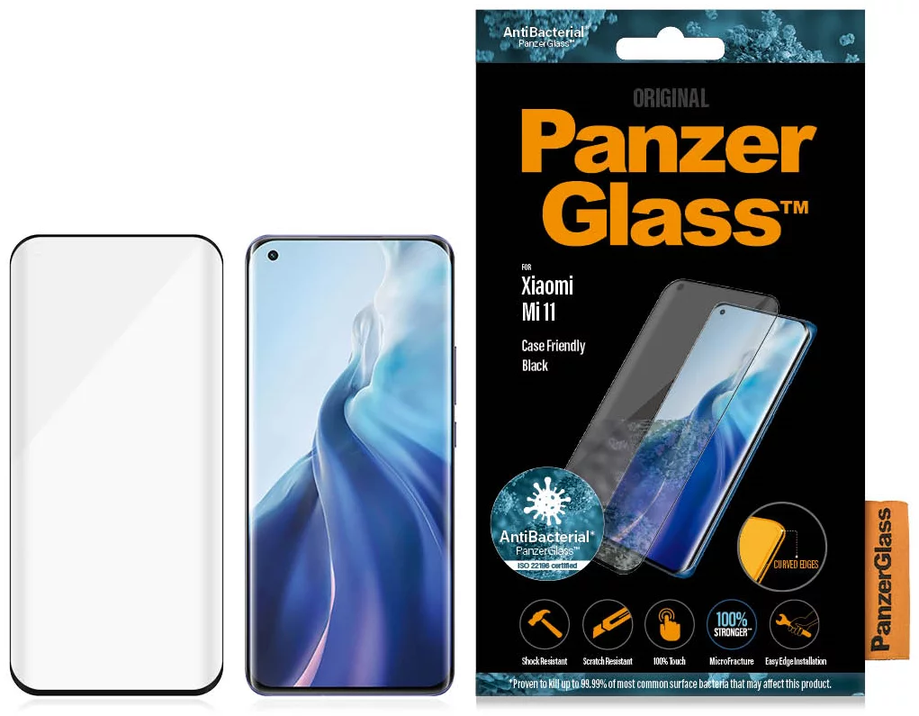 Levně Ochranné sklo PanzerGlass Curved Super+ Xiaomi Mi11/Mi 11 Ultra Case Friendly Antibacterial black (8035)
