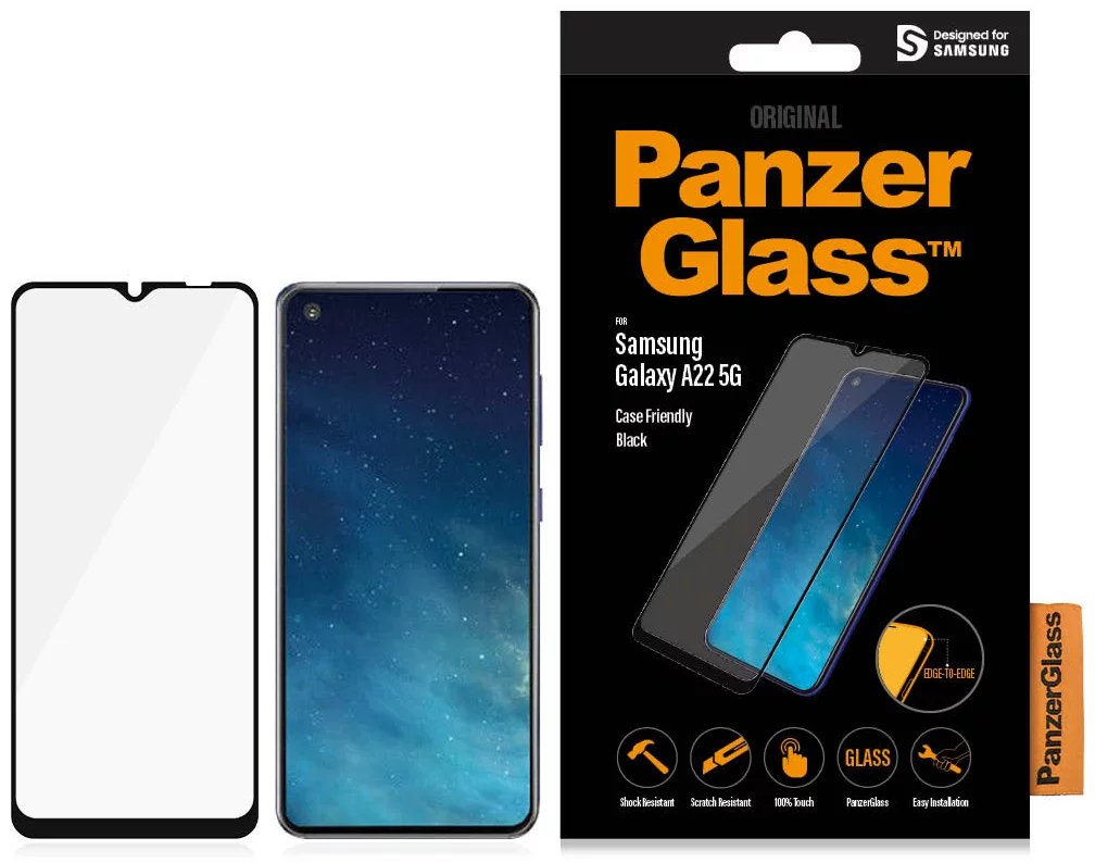 Levně Ochranné sklo PanzerGlass E2E Regular Samsung A22 5G A226 Case Friendly black (7274)