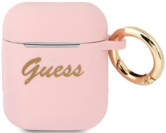 Levně Guess GUA2SSSI AirPods cover pink Silicone Vintage Script (GUA2SSSI)