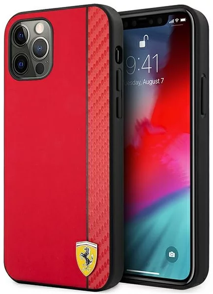Levně Kryt Ferrari FESAXHCP12LRE iPhone 12 Pro Max 6,7" red hardcase On Track Carbon Stripe (FESAXHCP12LRE)