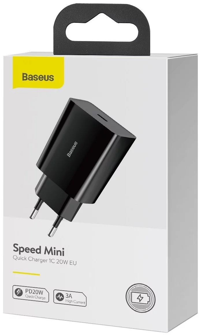 Cargador rápido Speed Mini, USB-C, PD, 3A, 20W (negro) Baseus