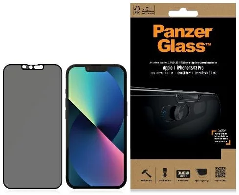 Levně Ochranné sklo PanzerGlass E2E Microfracture iPhone 13 /13 Pro 6,1" Case Friendly CamSlider Privacy Antibacterial black P2748 (P2748)