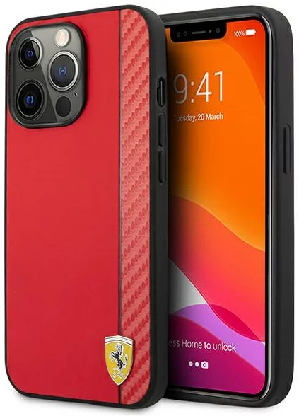 Levně Kryt Ferrari FESAXHCP13XRE iPhone 13 Pro Max 6,7" red hardcase On Track Carbon Stripe (FESAXHCP13XRE)