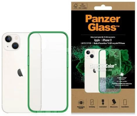 Levně Ochranné sklo PanzerGlass ClearCase iPhone 13 6.1" Antibacterial Military grade Lime 0334 (0334)