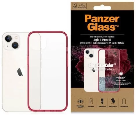 Levně Ochranné sklo PanzerGlass ClearCase iPhone 13 6.1" Antibacterial Military grade Strawberry 0335 (0335)